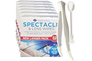 BOLYDOOM Healthpoint Glasses Wipes - 416 Individually Wrapped Lens Wipes - Also Suitable for Cameras, Binoculars & Smartphone Screens (8 Extra Value Packs of 52 = 416 Wipes) Plus Contact Lens Applicator