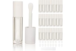 COSIDEA Lot de 24 tubes vides de gloss à lèvres avec bouchon 5 ml, Capuchon blanc, clear bottle,