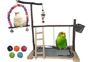 KATHSON Bird Playground Parrot Playstand Parakeet Gym Playpen Cockatiel Play Stand Wood Perch Exercise Activity Center Ladders Feeder Cups Cage Accessories Swing Chew Toys for Cockatoo Budgie Lovebird Finch