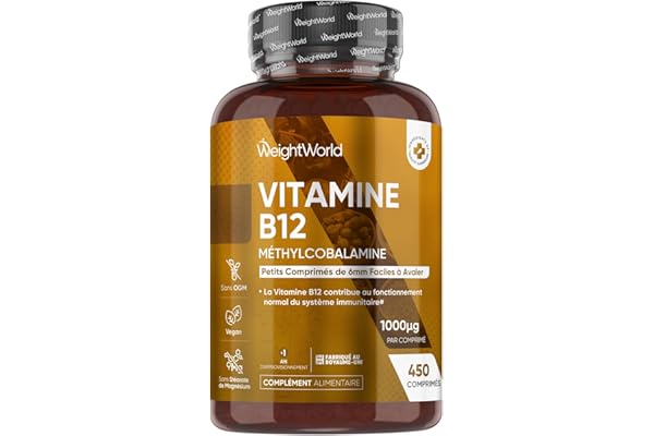 Vitamine B12 Méthylcobalamine 1000mcg 450 Microcomprimés, Vitamine B12 Vegan, +12 Mois d'Approvisionnement, sans OGM, sans Gluten, sans Lactose, sans Stéarate de Magnésium