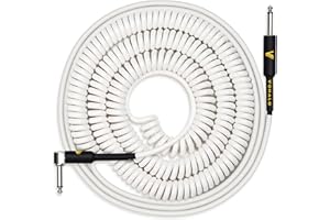 VOHALO Gitarren Instrumentenkabel 11M spiralförmiges Instrumentenkabel für Gitarre Bass 1/4 rechtwinklig zu gerade Weiß