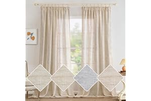 ‎MIULEE MIULEE Leinen Gardinen Vorhänge mit Kräuselband Weiss Gardine Vorhang Leinenoptik kräuselband Wohnzimmer Modern Voile Schienensystem Schlafzimmer 2er Set 140x245 cm Natur