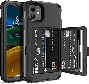 iPhone 11 Wallet Case - WeLoveCase Defender Wallet Credit Card Holder Cover with Hidden Mirror Three Layer Shockproof Heavy Duty Protection All-Round Armor Protective Case for iPhone 11 Black
