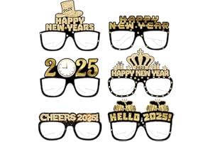 PEJLND 6 Stücke Silvester Deko 2025 Partybrillen,Silvester Brille Happy New Year 2025 Neujahr Deko Glitzern Schwarz Gold Papier Brille Party Foto Requisiten for Kinder Erwachsene Silvester Party Zubehör