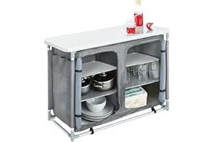 The Fellie Camping Kitchen Folding Camp cupboards Outdoor Kitchen Tables and Storage Units for Picnic and BBQ (100x49.5x79.5cm-Grey)