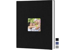 Benjia Fotoalbum Einsteckalbum A4 Hochformat 50 Seiten Hüllen, Leinenbezug Fotoalbum zum Einstecken für 50 A4 Fotos Schwarz