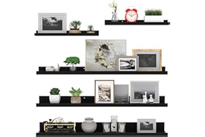 Giftgarden Mensola da Muro in Legno Composito,90cm Mensola Nera per Soggiorno, Cucina, Camera da Letto o Ufficio - Set di 5 con Diverse Dimensioni
