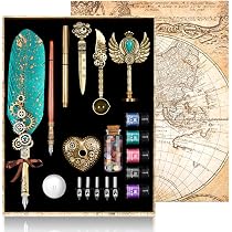 Mechanisches Federstift-Set Mit 6 Tinten, 17 Federn & Wachssiegel – Komplett In Geschenkbox