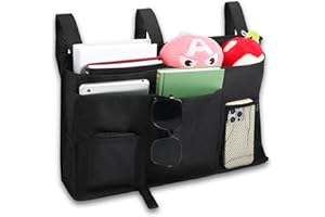 Windfromort Multifunctional Bedside Organizer – Hanging Storage Pockets for Bed, Black, Adjustable Tape, Ideal for Dorm, Home, Office, and Hospital Use
