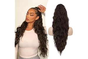 RUWISS Długie falowane kucyk kucyk przedłużanie włosów syntetyczne naturalne kręcone przedłużanie włosów przedłużanie tresek kucyk przedłużanie włosów dla kobiet 65 cm, brązowe