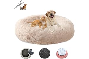 LRHRHR Panier pour Chien Dehoussable, Coussin Chien Anti Stress Lit Moelleux Apaisant Chat Lavable, Coussin Donut pour Chats et Chiens-Light Brow||Ø80cm/31in