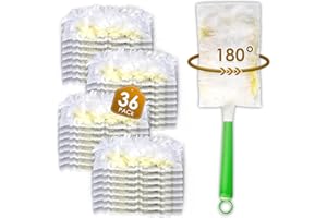 BRUVISH 36 Ricariche per Spolverino Compatibili con i Piumini Swiffer, Kit di Sostituzione Morbido Multi-Superficie per Spolverino a 180° con 1 Manico Extra, Testina Monouso Antipolvere