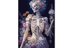 WENFDRTR Skull Paint by Numbers for Adults-Skeleton Painting by Number Kits On Canvas,Halloween Craft Art Painting Kit Acrylic Pigment Drawing Paintwork for Gift Home Wall Decor(12x16inch,Frameless)