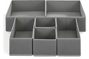Nesrefyn 6-Pack Drawer Dividers & Organisers for Wardrobe – Foldable Storage Organisers for Clothes, Underwear, Socks, Bras, Accessories, Grey – Space-Saving Home Organisation
