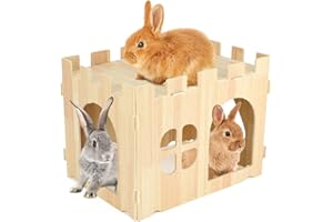 FHTONGE Maison Lapin en Bois, Cabane Lapin Interieur avec Toit Grande Abris pour Petits Animaux, Facile à Monté Maison de Jeu pour Cochons d'Inde Lapins Nain(40×28.5×30cm)