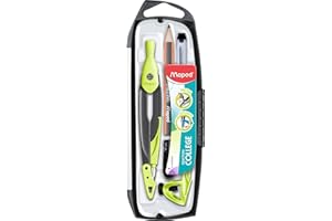 Maped – Estuche de 5 piezas – 1 brújula de metal Open Mine + 1 anillo universal + 1 lápiz + 1 cortador de minas + 1 estuche, accesorios intercambiables, para colegio – verde