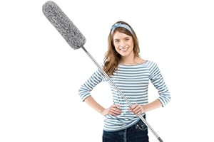 NileHome Microfiber Feather Duster with Extension Pole 30-100 inch Dusters for Cleaning with Microfiber Duster Head Soft Silicone Cap Washable Bendable Ceiling Fan Duster for High Ceilings, Furniture