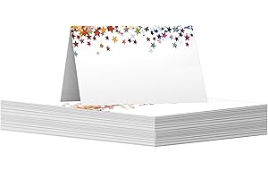 GIFTZIE 60 Pack Name Place Cards for Table - Colourful Stars - Childrens Party, Kids Birthday Parties, Engagement Party, Christmas Birthday Parties, 80mm x 80mm White Wedding Table Plan Placecards Card