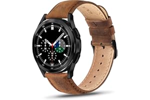 Tuocal Kompatibel für Samsung Galaxy Watch 7/6/5/4 Armband - 20mm Leder für 40mm/44mm/Classic/Pro Modelle - Retro Walnuss Damen