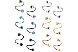 Briana Williams Espárrago de oreja de espiral de acero inoxidable de 1,2 mm Pendiente de espirales Anillo de labio espárrago de perforación de hélice de cuerpo 10 mm