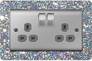 the sticker studio ltd Double Light Switch/Socket Surround Acrylic Finger Plate Silver Sequin