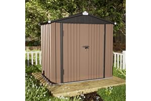 Amopatio Gerätehaus, Gartenhaus mit Pultdach, Geräteschuppen 200 x 131 x 192 cm, Gartenhaus Metall mit Tür, Verzinkte Gartenhülle Metall-Schuppen mit Fundamentrahmen, Braun