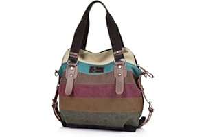 CHEREEKI Borsa a mano da donna, a tracolla in tela a righe, multicolore, borsa a tracolla in tessuto per donna/ragazza