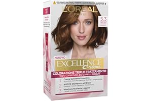 L'Oréal Paris Excellence Creme, Tinta Colorante con Triplo Trattamento Avanzato, Copre i Capelli Bianchi per un Risultato a Lunga Durata, 5.3 Castano Chiaro Dorato