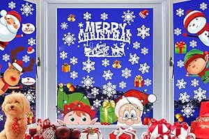 CheChury Natale Vetrofanie Addobbi Natale Adesivi Rimovibile Statico Adesivi Murali Fai da Te Finestra Stickers Vetrina Wallpaper Display Alci di Babbo Natale Natalizia Decorazione,G
