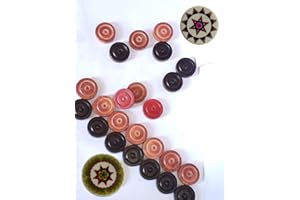 GÉNERIC Carrom Board Coins and Striker Professional Solid Set, Wooden Checkers with Stackable Ridge ( 24 Carrom Board Pieces with Cover/Striker Case + 2 Striker Random Color ) – White/Red/Black