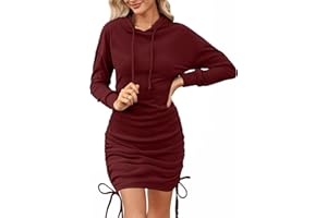 AOTTORI Attori sukienka damska bluza z kapturem długa sukienka z kapturem Smocked Sexy Trendy Dress Bluza Casual ciepła jesień zima