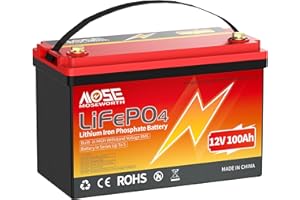 MOSEWORTH 12V 100Ah LiFePO4 Battery, 1280Wh Lithium Battery with Improved 100A BMS, 5000-15000 Deep Cycles, Support in Series/Parallel Switching for Motorhome, Solar Panel, Marine, Household