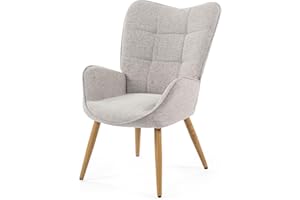 MEUBLE COSY Sillón Nórdica Butaca de Salón para Dormitorio Silla Escandinavo con Respaldo y Reposabrazos Patas de Madera en Tela Gris