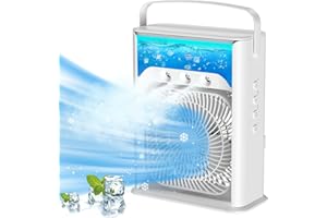 LQTTEK Portable Air Cooler 4-In-1 Mini Mobile Air Conditioner Fan, Air Cooling Fan and Humidifier, 7 Colors LED Night Lights with 3 Fan Speeds Personal Evaporative Coolers, Air Conditioning for Home Office