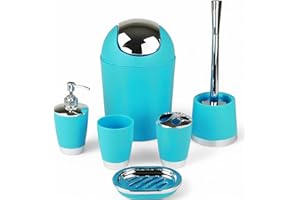 GMMH 6-Piece bathroom accessory set, soap dispenser, holder, toilet brush, bathroom set, light blue