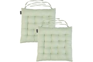 Loft 25 Chair Cushion Seat Pad | Non Slip Secure Ties | Dining Padded Seating | Soft Comfy Tufted Premium Design (Green, Set of 2)