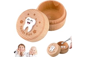 PSFYRN Wooden Tooth Fairy Box with Storage Bag for Lost Teeth, 3D Carved Cute Baby Keepsake, Personalized First Tooth Box for Kids