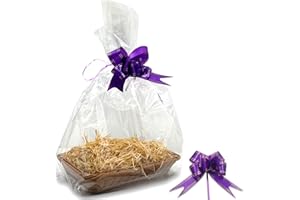 CFYTHYAB Hamper Basket Kit for Gifts, 1 Piece Basket, 1 Pack Ribbons for Gift Wrapping, 2 PCS Cellophane Bags and 1 Pack Shredded Paper for Party, Festival and Celebration, 35 x 25 CM
