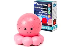 Cloud B Proyector Nocturno Relajante Tamaño De Viaje | Luminosidad Suave | 3 Colores | Apagado Automático | Octo Baby Rosa Tamaño Viaje Pulpo Star