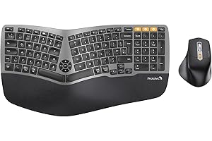 ProtoArc EKM01 Ergonomic Wireless Keyboard and Mouse, Ergo Bluetooth Keyboard and Mouse Combo, Split Design, Palm Rest, Multi-Device, QWERTY UK Layout, Windows/Mac/Android - Space Grey