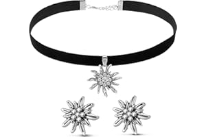 Sinmoe Parure de Bijoux Traditionnels pour Femmes Collier d'Edelweiss avec Boucles d'Oreilles Collier Ras du Cou en Velours Accessoires de Bijoux de Dirndl pour Fête Bière Bavaroise