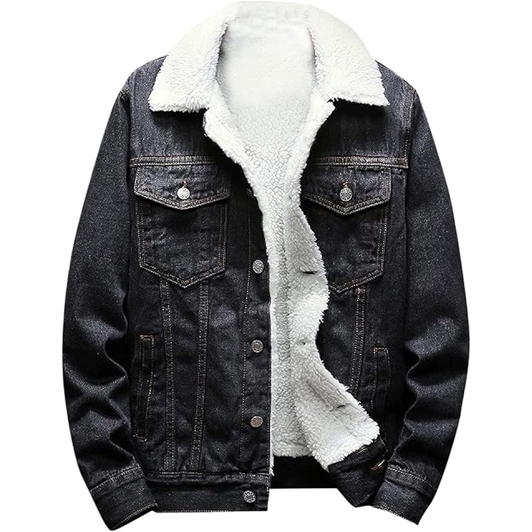 KPPONG Veste En Jean à Col Fourrure Homme Doublure En Velours Blouson Denim Chaud Manteau Hiver Manches Longues Slim Fit Casual Trucker Jacket Outwear Tops