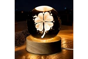 SPERMUOY Glücksbringer Kristallkugel Vierblättriges,Kristallkugel Nachtlicht 60mm LED Glas Kugel mit Holzsockel Dankeschön Geschenke für Frauen Freundin Weihnachten Hochzeit Valentinstag