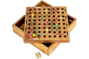 LOGICA GIOCHI Logica Juegos Art. Serpientes y Escaleras - Juego de Bolsillo - Juego de Mesa de Madera Preciosa - Versión de Viaje