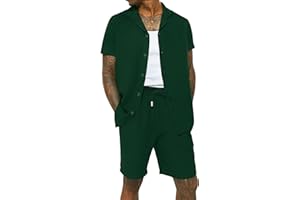 WJL WHISPERING JONES LONDON Mens Crinkle Textured Co-ord Shirt Short Set Anti Wrinkle Two Piece Breathable Top & Bottom Summer Beach