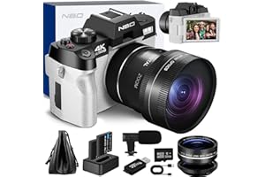 NBD Appareil Photo numérique 4K 48 MP autofocus avec Objectif Grand Angle et Macro, Zoom 16x, Carte 32 Go et Microphone, écran de Film 3,0" 180° Appareil Photo Compact pour débutants (Blanc)