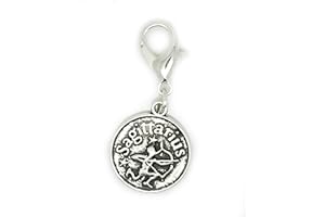 JEWELLERYJOY Zodiac Constellation 12 Signs Circle Tibetan Silver Clip On Lobster Clasp Charm