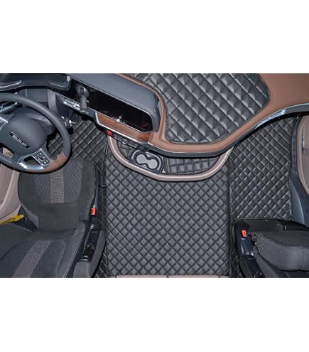 Tapis De Sol Sur Mesure Pour Camion DAF XG 2022+ - Set 5 Pièces Noir Avec Fils Rouges - Confort Et Protection