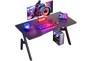 HLFURNIEU Spelskrivbord 100 x 50 cm, Ergonomiskt Datorbord, Spelbord med Kolfiberyta, Gamingbord