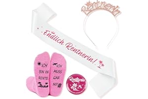 TUZELIYA 4 Pcs Renteneintritt Geschenk Frau Rentnerin Socken Schärpe Haarreif und Brosche/Anstecknadel - Rente Ruhestand Deko Rentner Abschiedsgeschenk Kollegin